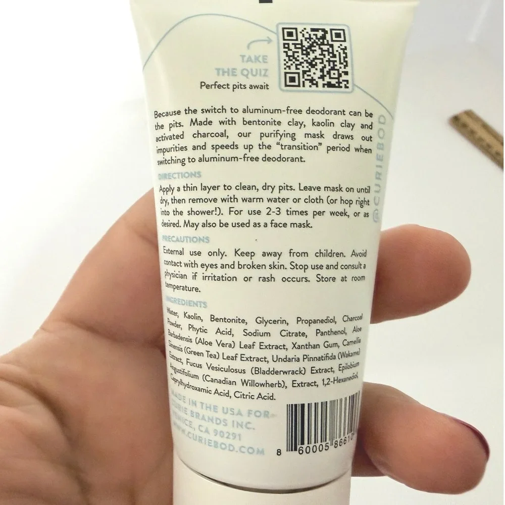 Curie Armpit Detox Mask Charcoal & Clay Purifying Treatment 2oz 57g Tube